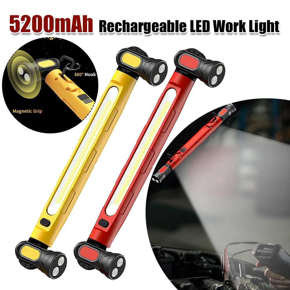 

Магнитный рабочий фонарь 5200 мАч, перезаряжаемый светодиодный рабочий фонарь, беспроводной светильник под капотом для механика/ремонта автомобиля/гаража