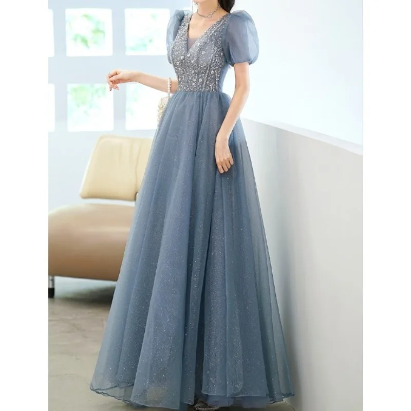 Vestido de noche largo de lujo para fiesta de boda de gasa con hombros descubiertos de talla grande vestido de noche brillante con hombros descubiertos