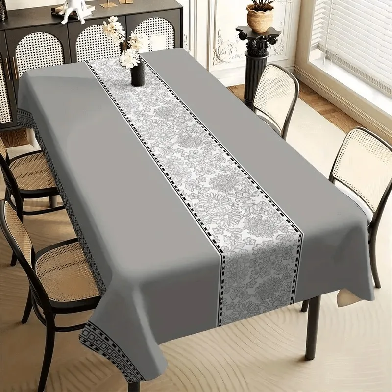 Single-sided printed, elegant tablecloth, gray border design, tablecloth for dining table, square tablecloth