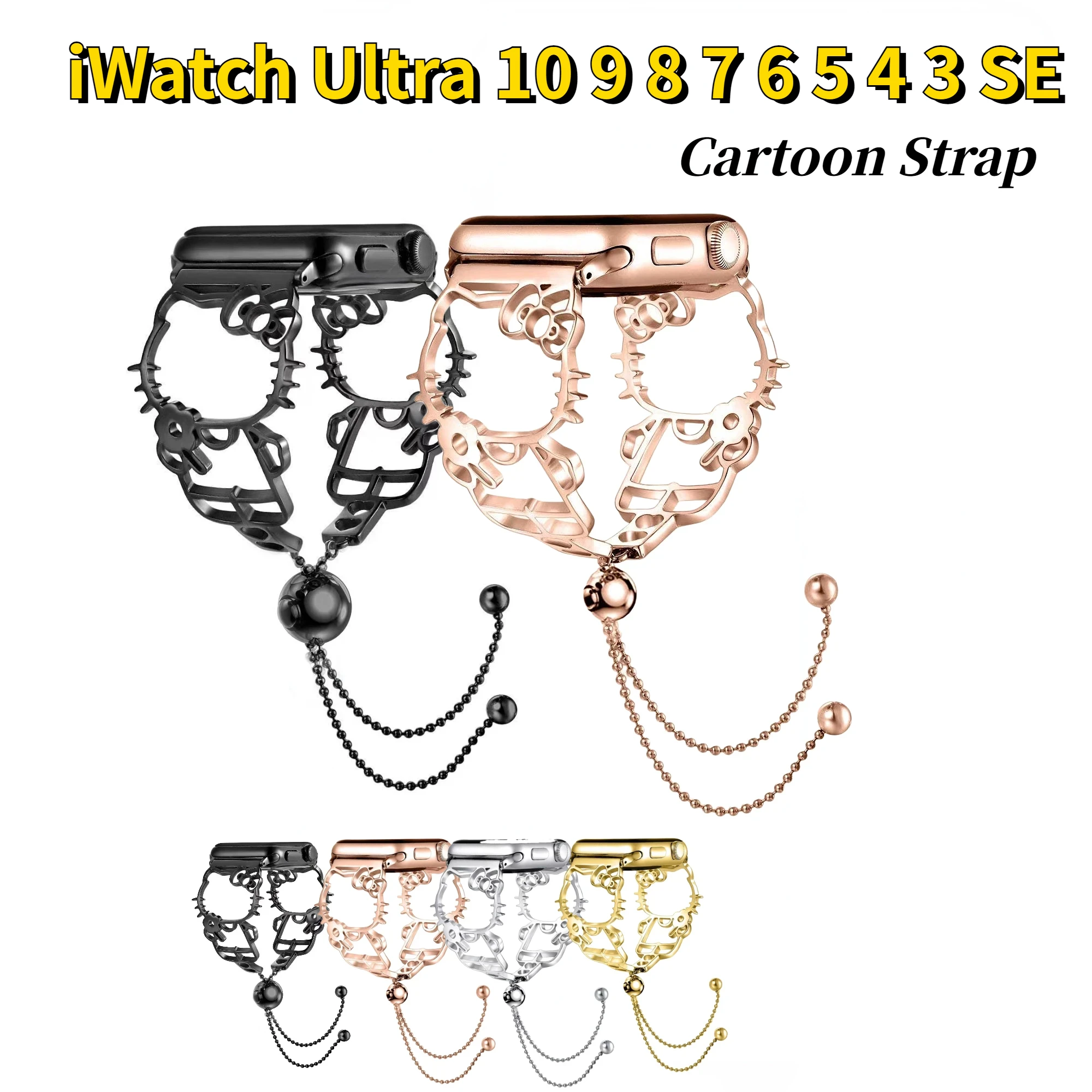 Metal Strap For Apple watch 49mm 45mm 41mm 44mm 42mm 40mm 46mm Women Bracelet Cartoon Belt iWatch Ultra 10 9 8 7 6 5 4 Correa