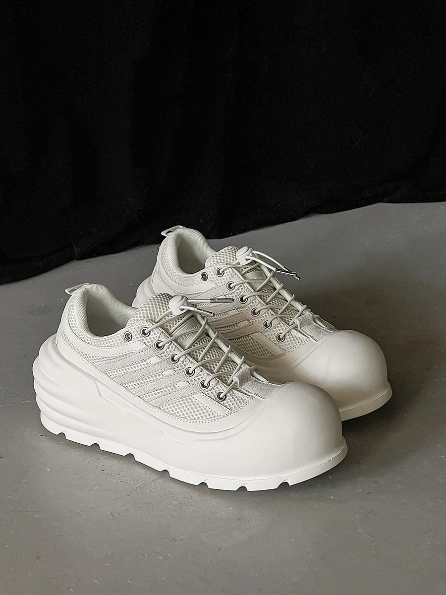 

Men's Round Toe Mesh Lace-Up Sneakers with Thick Bottom Casual Shoes Soft Sole Outdoor Sports Footwear for Fall Fashion