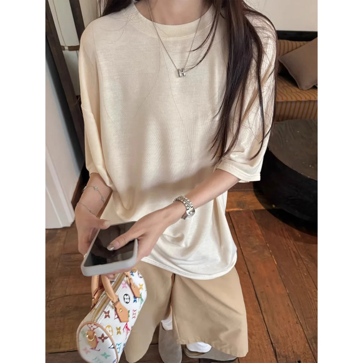 Women Tops Top Solid Round Neck Short Sleeve Casual Loose T Shirts Y2k Streetwear Elegant Work Tees Regular Splice Summer 2026