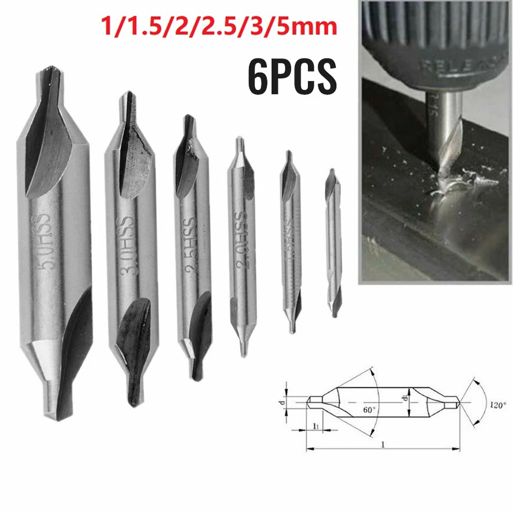 HSS 6pcs Center Drill Bits Hole Silver Countersink Double End Drilling For Lathe 5/3/2.5/2/1.5/1mm High Quality