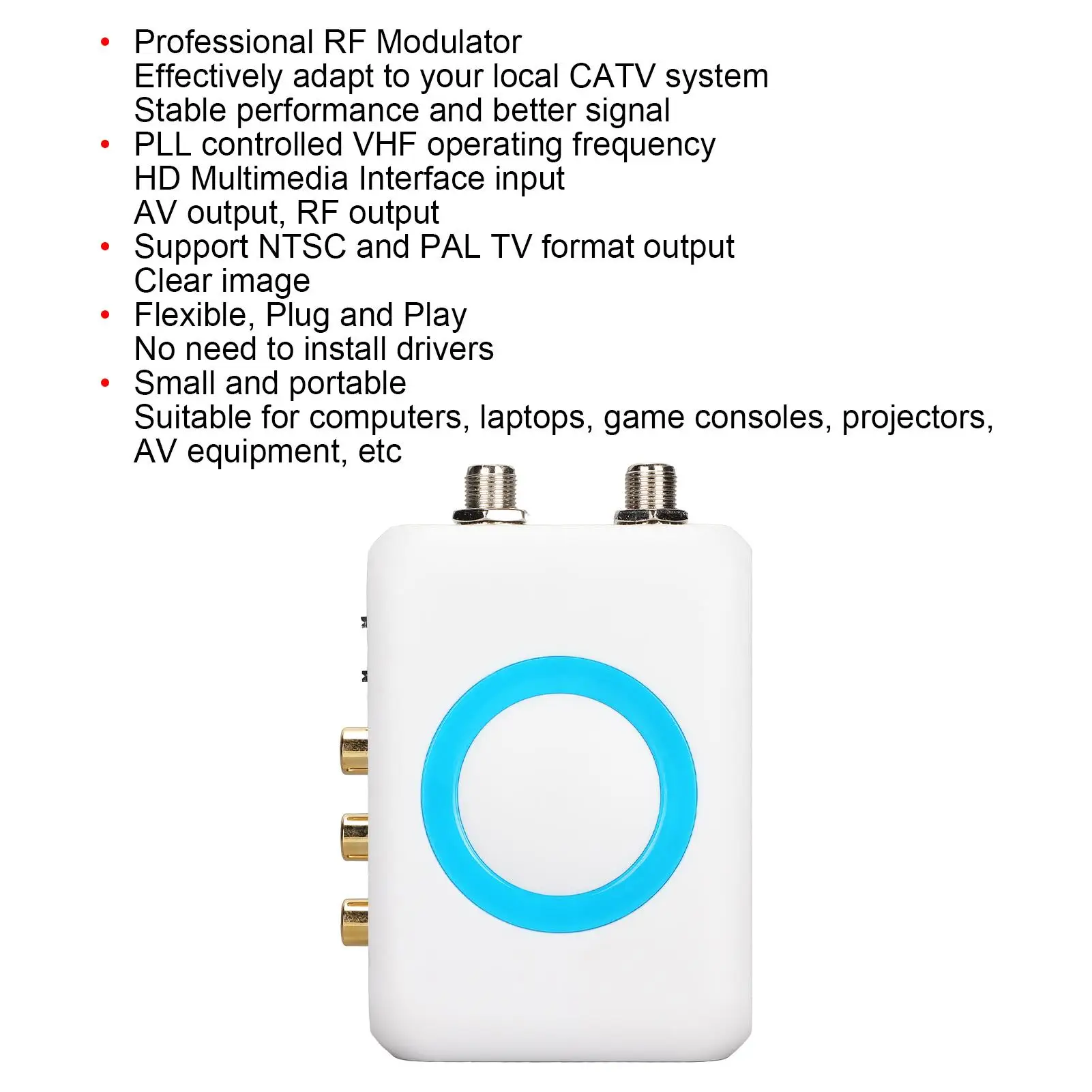 Demodulador AV, modulador RF de 5V para catv, proyector para portátil, convertidor de CC