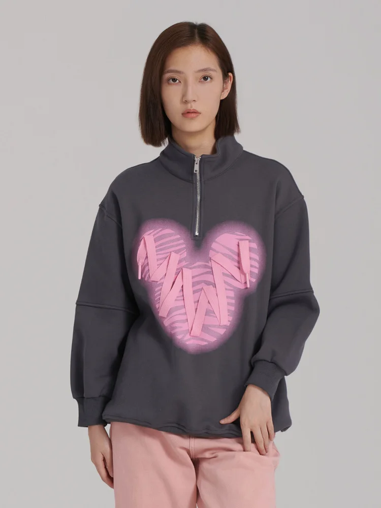 Sudadera Elegante con Capucha y Cuello Alto, Gris, Versátil, para Otoño e Invierno, de Aylen, Cómoda, Mezcla de Algodón y Pol...