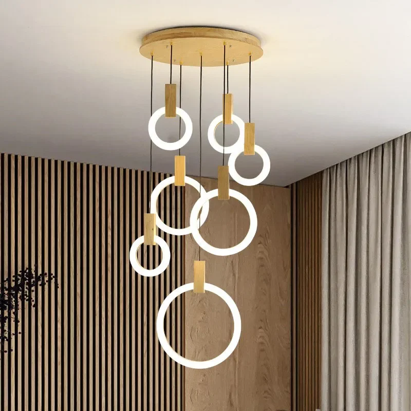 Imagem -02 - Modern Led Chandelier For Stairs Luzes de Teto Luminárias de Madeira Luzes Suspensas Jantar Lâmpadas Pendant Sala de Estar