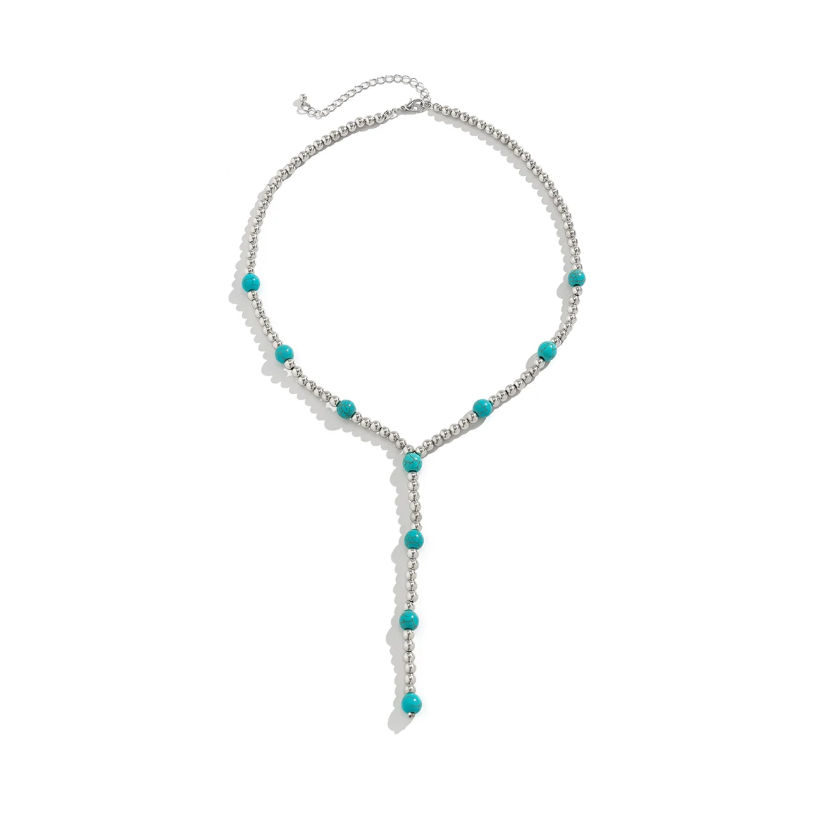 IngeSight.Z Bohemia Blue Stone Beaded Long Choker Necklace Women Men Punk Silver Color CCB Ball Beads Chest Chain Body Jewelry