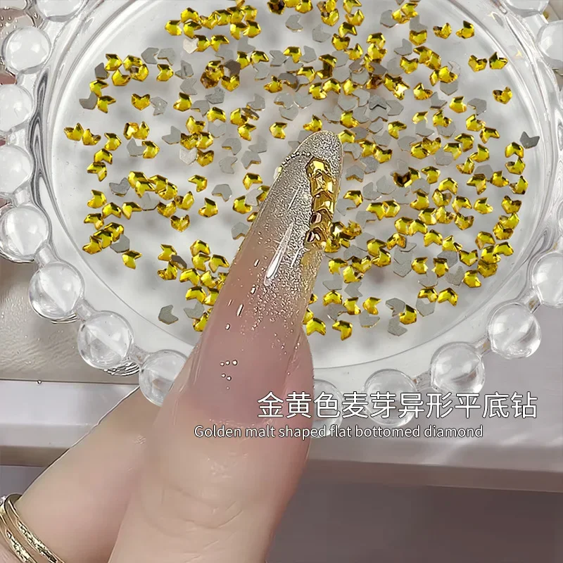 50pcs French Style New Mini Malt Shaped Nail Art Decoration With Fine Shimmering Golden Malt Broken Crystal Diamonds Wholesale