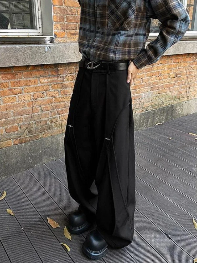 

American Retro Design Deconstructed 3D Trimmed Loose Men's Wide Leg Casual Trousers Lazy Sle Long Pants Trendy