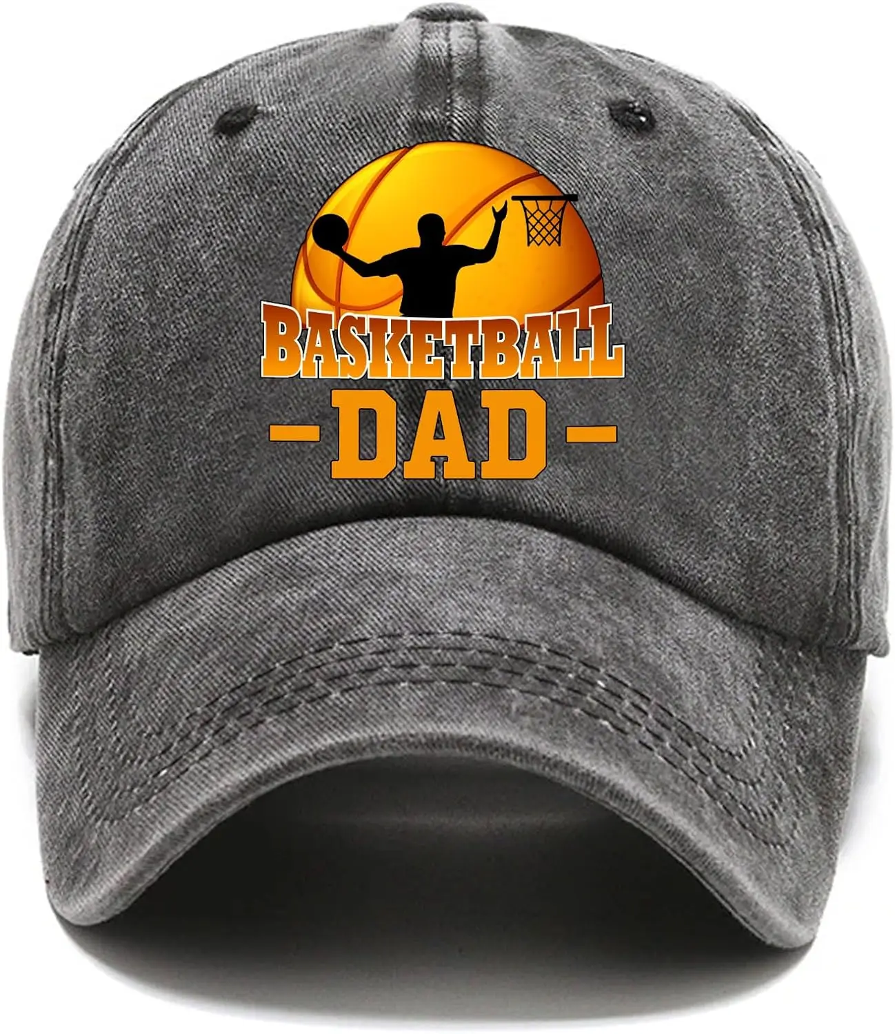 Basketball Dad Funny Distressed Washed Black Baseball Cap, Vintage Adjustable Cotton Cap, Retirement Gifts for Men and Women