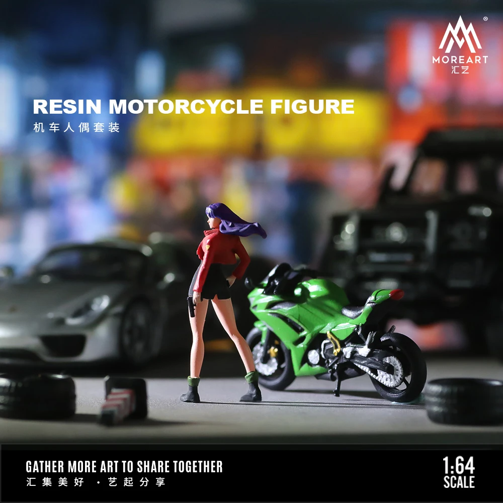 

MoreArt 1:64 Motorcycle Girl, Resin Character Model, Miniature Scene Decoration
