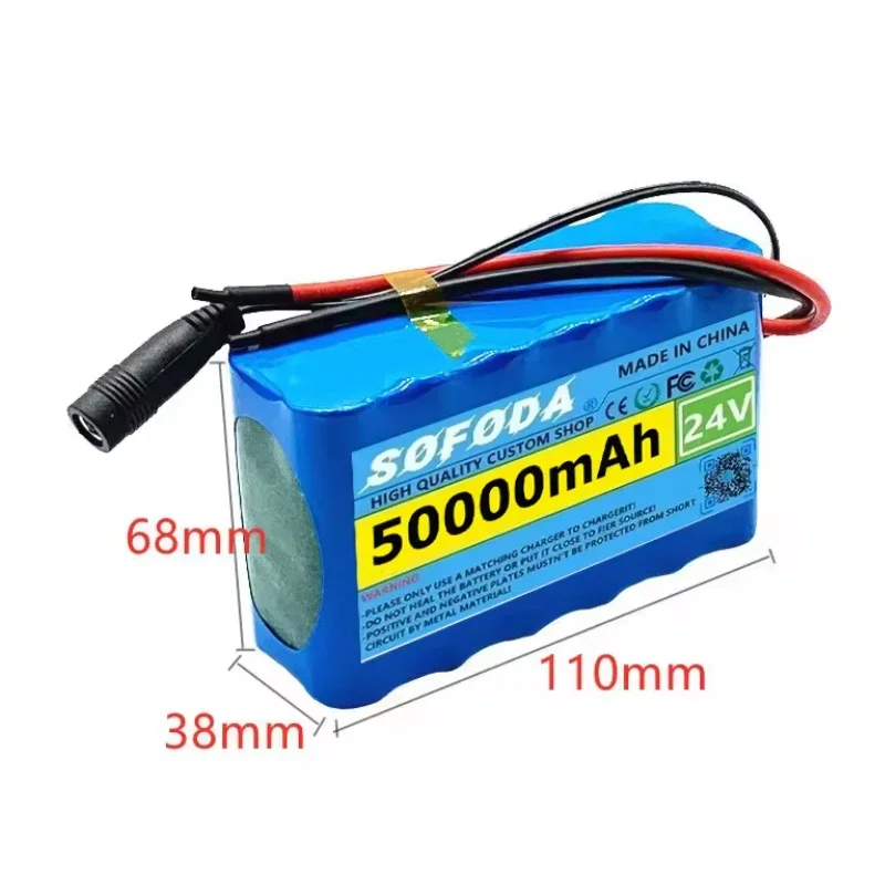 NEW 24V 6S2P 50000mAh 18650 Lithium Battery Pack 24V with BMS for Electric Bicycle Moped Optional plug + 2A charger