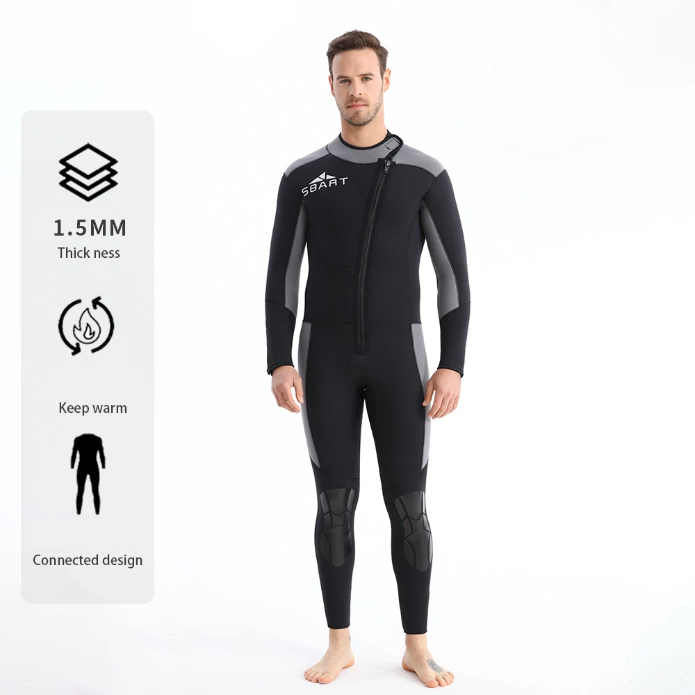 1.5mm Neoprene Long/Shorty Sleeve Men Wetsuist Front Zip One Piece Full Body Diving Scuba Suit for Snorkeling Swimming Surfing