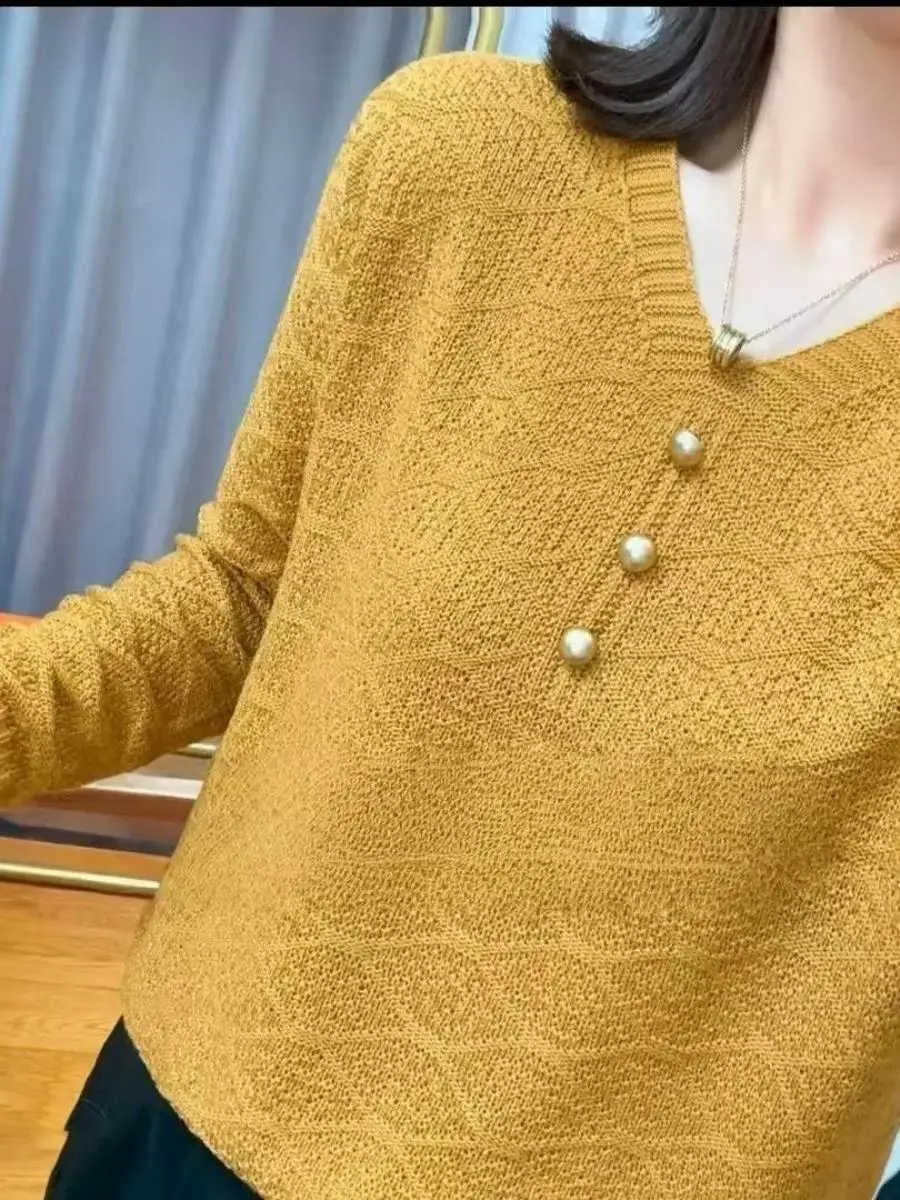 novo-estilo-de-outono-sueter-feminino-de-trico-fino-com-decote-em-v-caimento-solto-manga-longa-e-bolso-com-lenco-para-maes