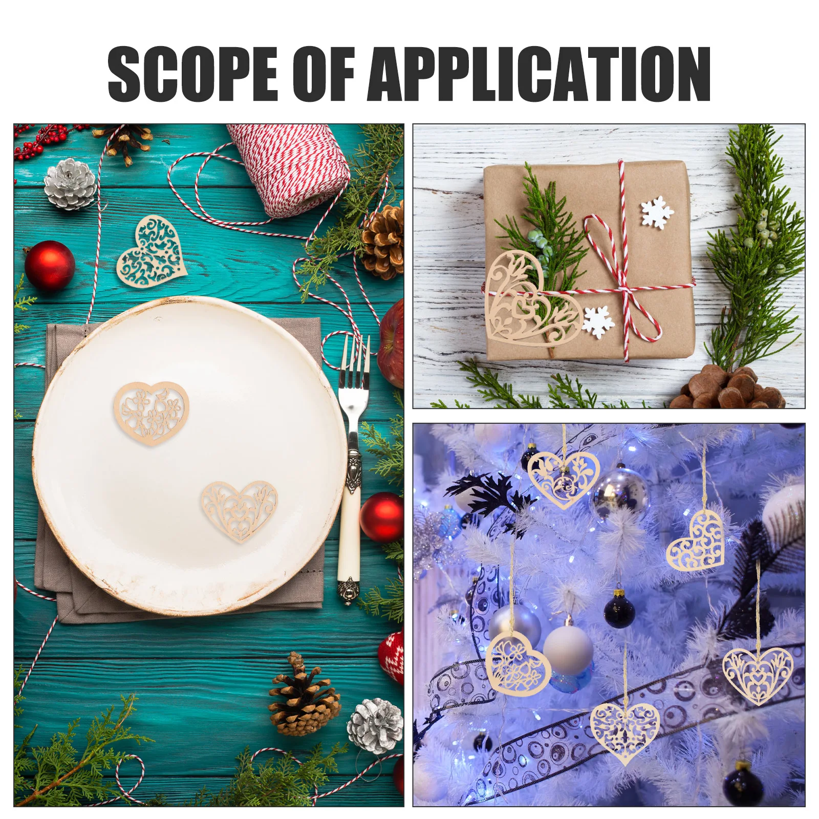 

100pcs Wooden Heart Shape Slices Hollow Out Diy Craft Decor Home Party Accessories Christmas Tree Wall Hanging Wood Chips For