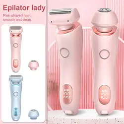 Épilation indolore à la maison, rasoir électrique 2 en 1 pour femme, tondeuse bikini pour poils pubiens, support et rasoir électrique sec