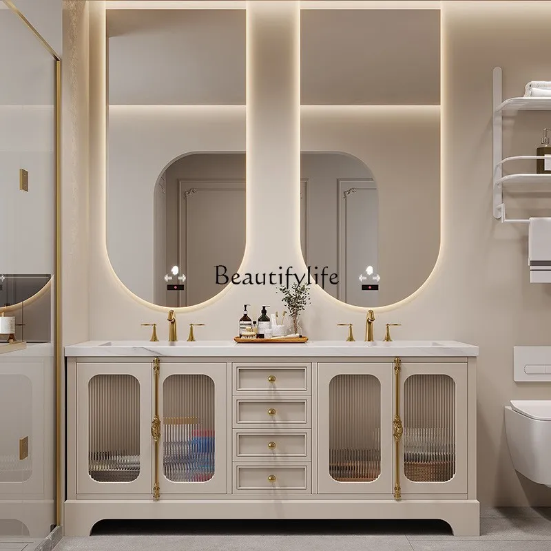 

American cream wind rock slab bathroom cabinet combination oak toilet washstand