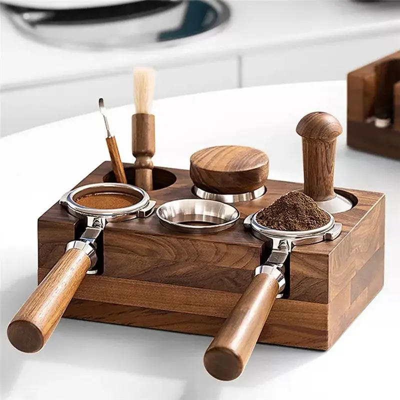 [T80C]51/53mm Coffee Tamper Holder Portafilter Rack Walnut Wood Espresso Tamper Mat Coffee Maker Support Base