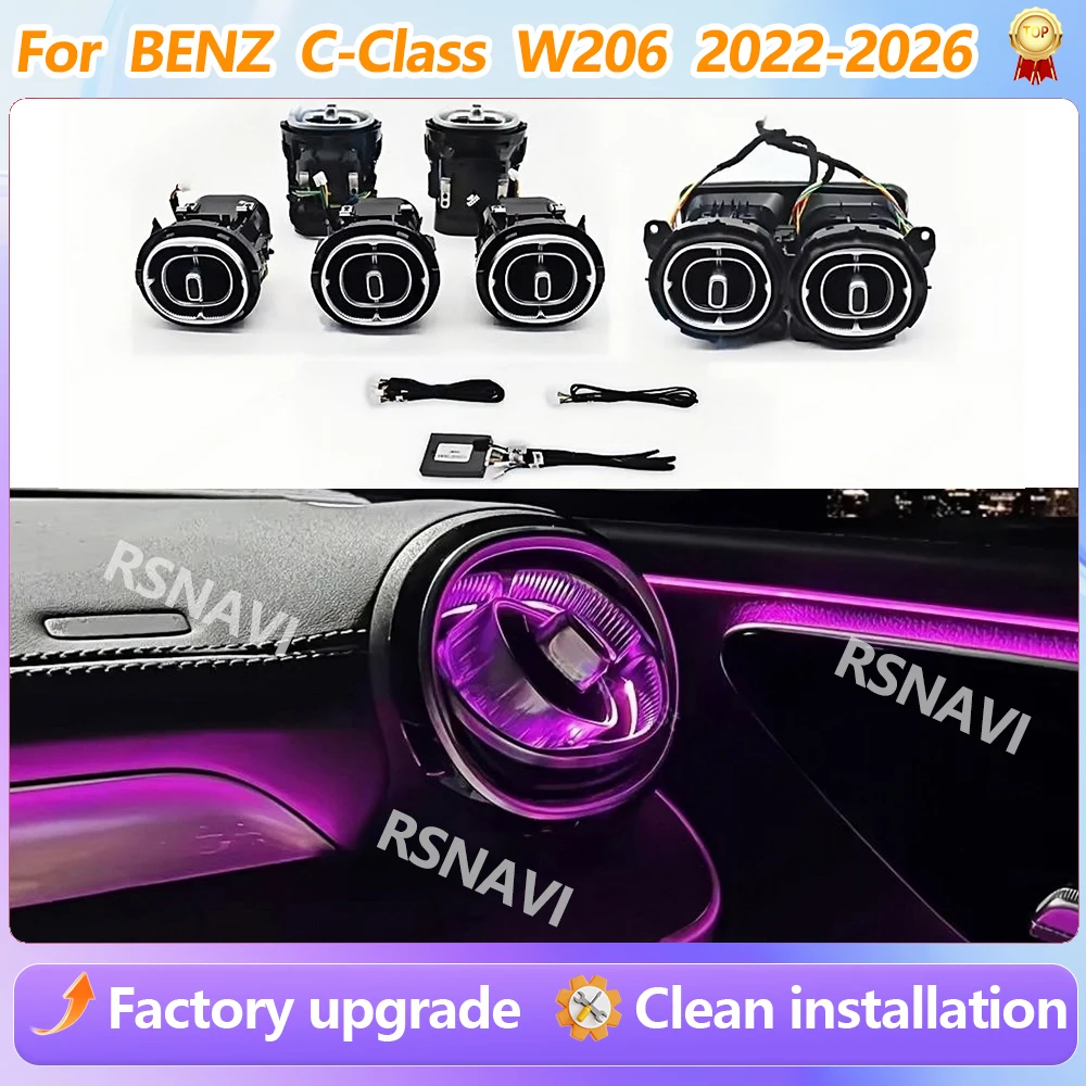 For Benz C-Class W206 CLA X254 2022-2026 64 Colors Air Vents Ambient Light Turbo Air Conditioning Vent Upgrade Accesorios De Aut