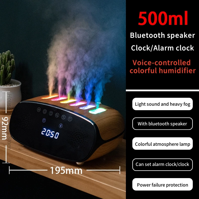 Multifunction Music Playing Humidifier Office Seven-color Sound Pickup Dynamic Aroma Machine with LED Clock Bluetooth Speakers