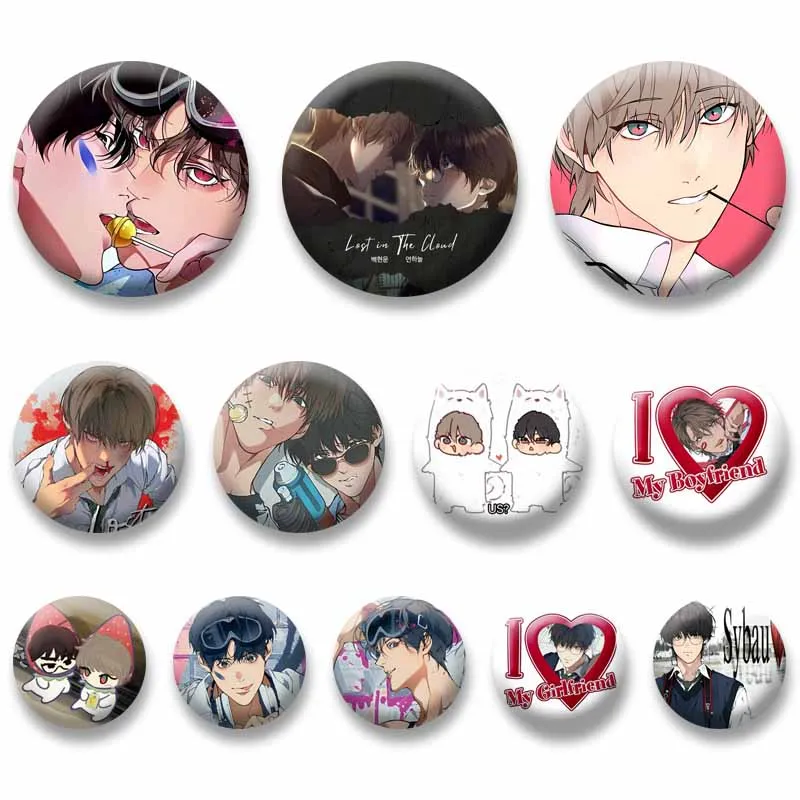 BL Manhwa L-Lost in The C-Cloud Enamel Pins Plastic Round Cartoon Brooch Cosplay Cirrus Skylar Yeon Badges Bag Jewelry Ornaments