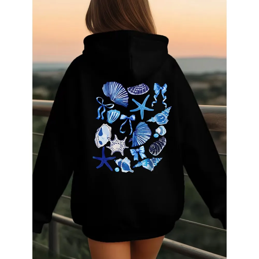 Children's Shell Starfish Ocean Print Hooded Sweater, Comfortable, Soft and Casual, Can Be Used As A Christmas Gift