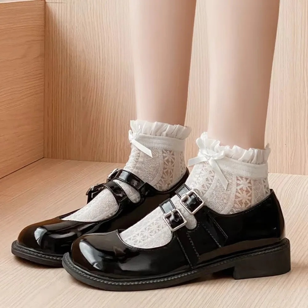 1 pair Sweet Hollow Out Mesh Short Socks Black White Breathable Princess Bow Socks Thin Low Tube Socks Women Girls