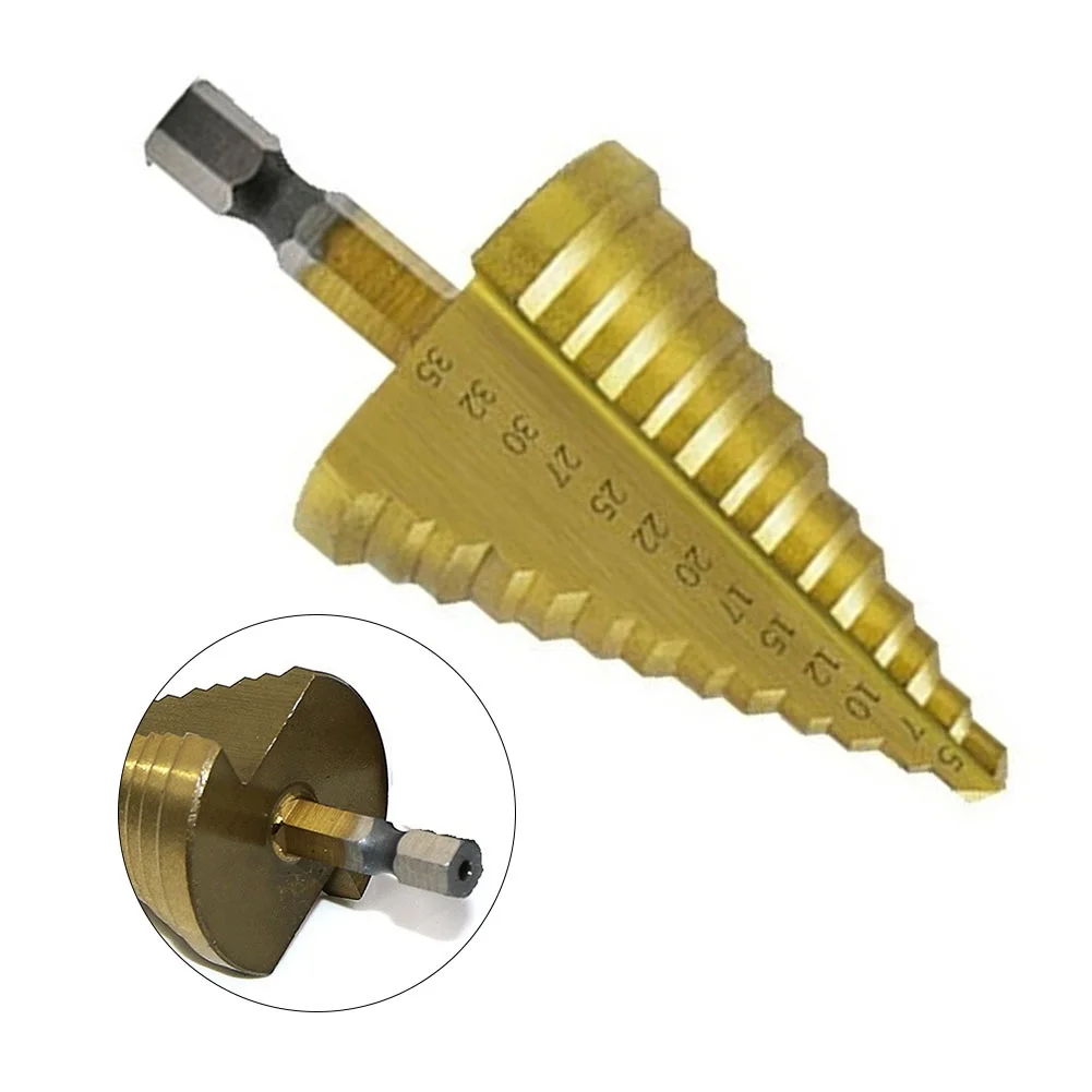 1pc 5-35mm HSS Titanium Core Step Drill High Speed Steel Spiral Grooved Drill Wood Hole Cutter Step Cone Drill Power Tools