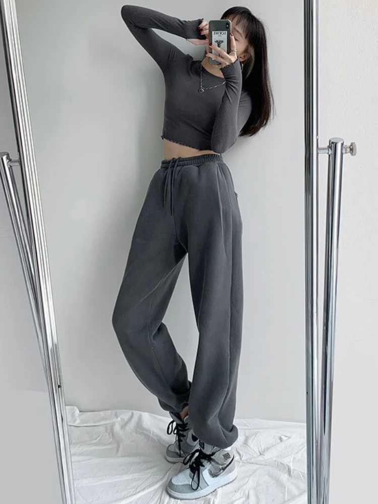 Herbst Winter Dicke Warme Sport Hosen frauen Kordelzug Baumwolle Hosen Hohe Taille Beiläufige Lose Bequeme Sport Jogginghose