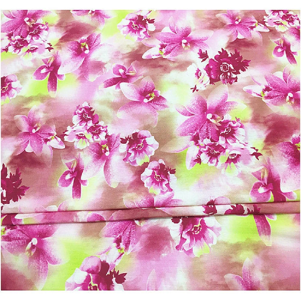 Good Material Digital Printed Silk Linen Fabric Pink Flowers Flax Hemp for Summer Spring Dress Cloth Shirt