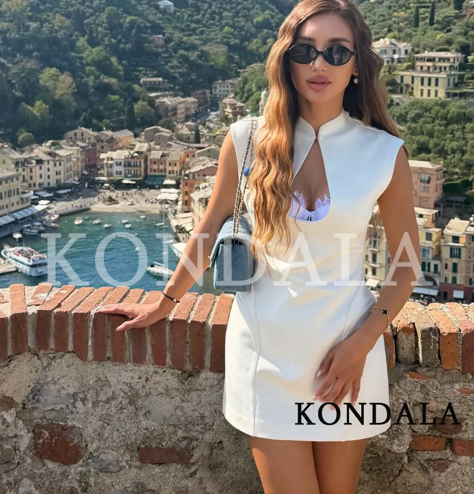 KONDALA Elegantes ärmelloses Kleid mit Tropfenkragen für Damen – Schickes Minikleid für den Urlaub, Neu 2026 Sommermode, Strandkleid, schmal geschnitten