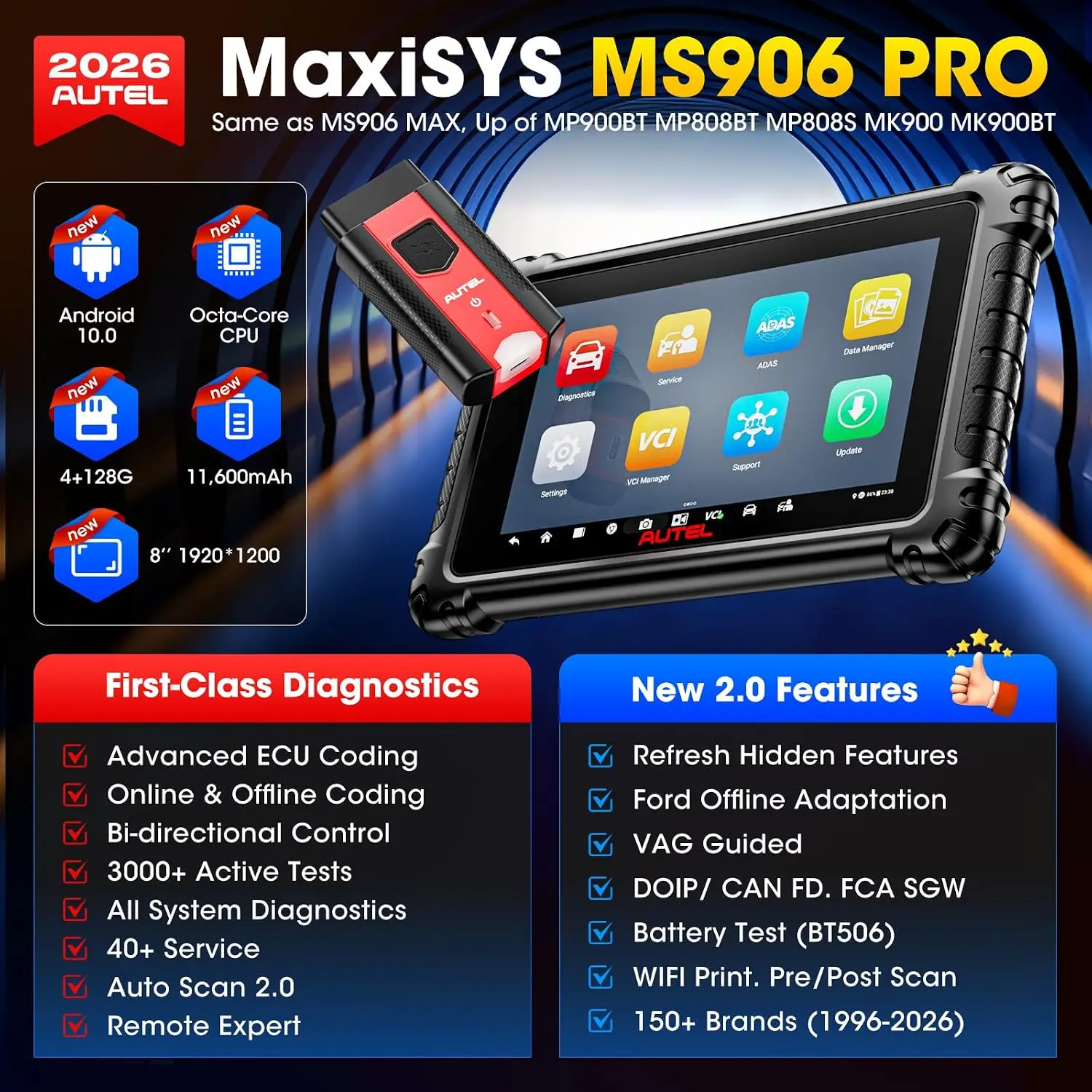 Autel MaxiSYS MS906 Pro Car Diagnostic Tools ECU Coding DoIP/CAN FD,36+ Services,VAG Guide OBD2 Scanner Upgrade of MS906