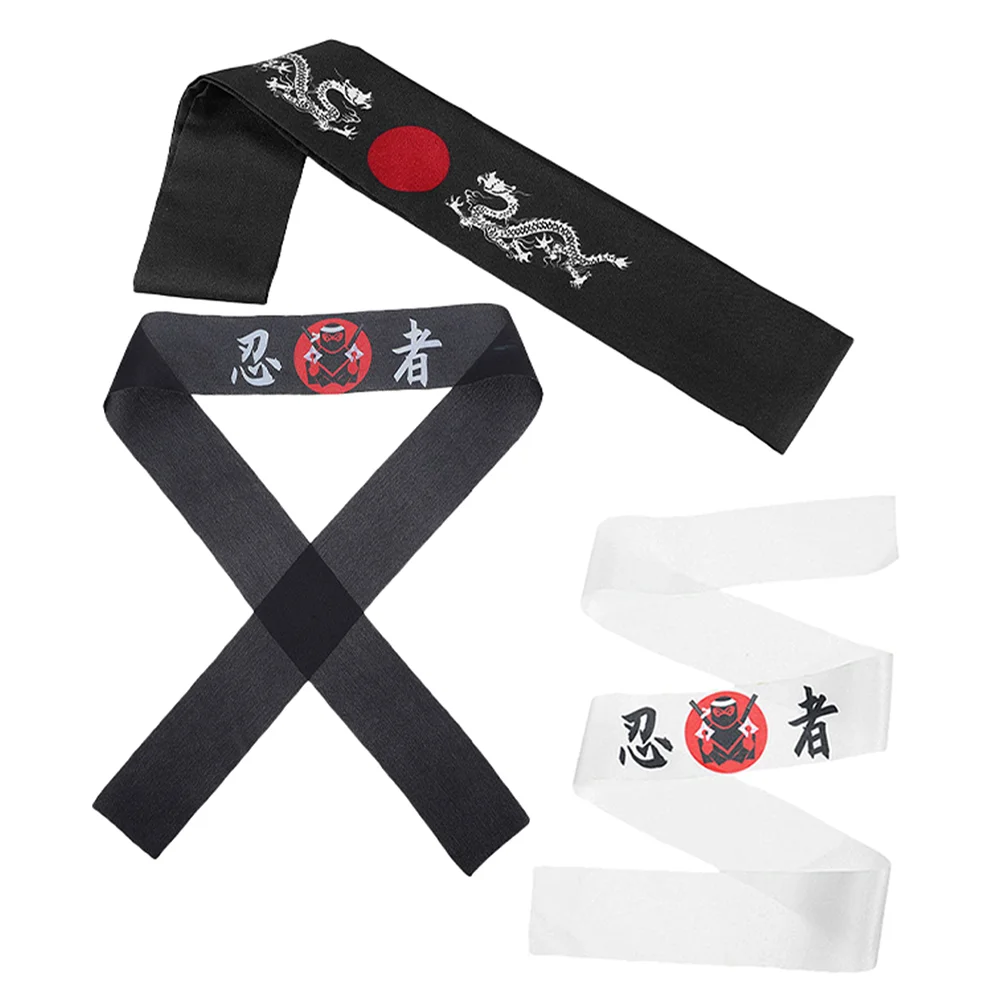 3 Pcs Ninja Headband Hachimaki Japanese Headbands for Men Women Kids Party Cosplay Sports Traditional