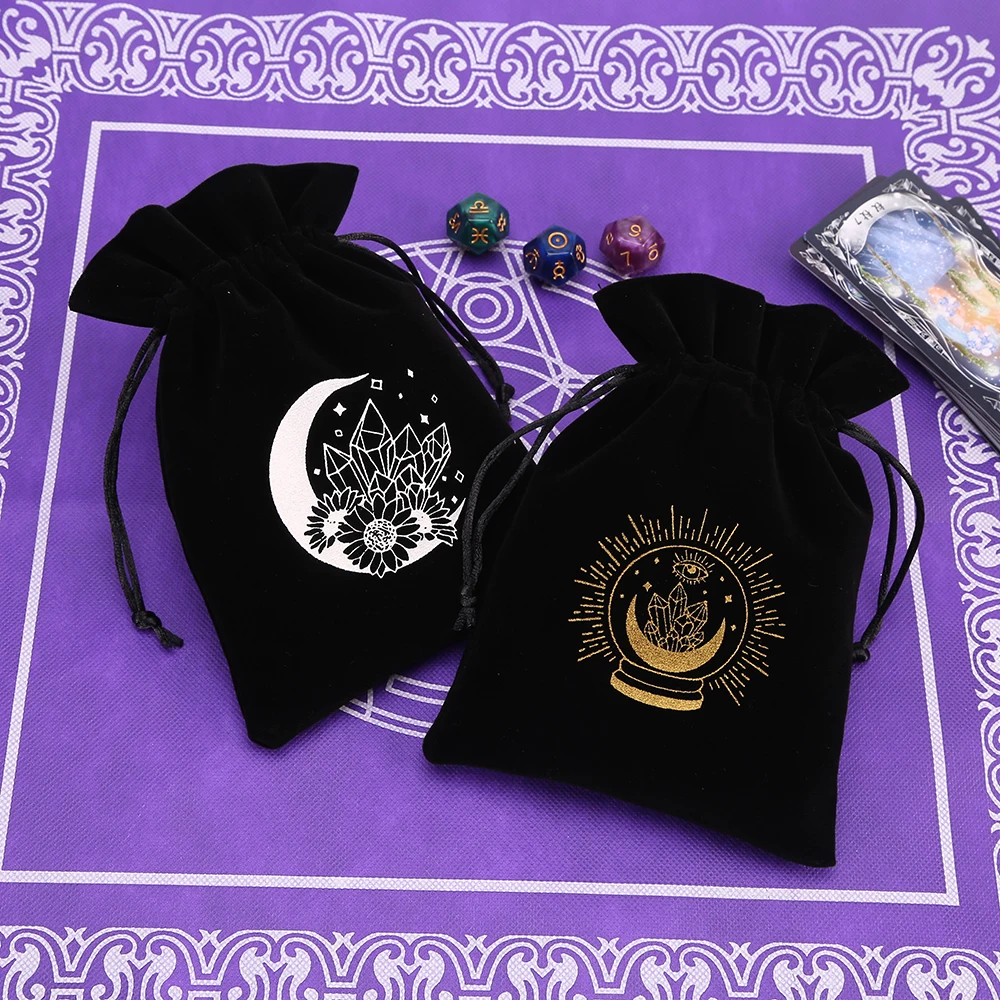 Bolsa de almacenamiento de Tarot de terciopelo negro piezas, Mini paquete con cordón, bolsa de cristal de adivinación de bruja, soporte para dados,