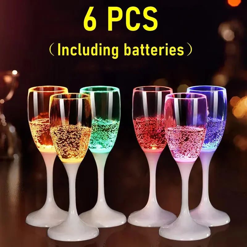 6pcs LED Cups Colored Lights Up Champagne Cups Liquid Activated Glow in The Dark Cups with Replaceable Battery Wedding Party