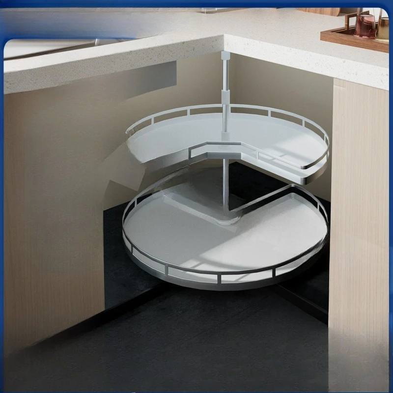 Cabinet Pots Dishes Turntable Basket 270 Degree Kitchen Monster Corner Pull Basket Double Layer Rotating Seasoning Shelf