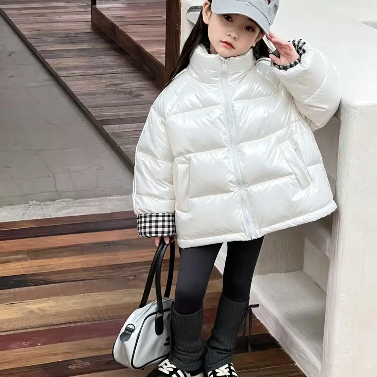 Children's cotton jacket with feather silk for both boys and girls, autumn and winter non washable double-sided outerwear