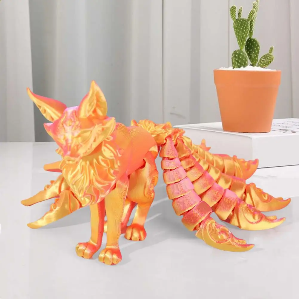 3D Printed Fox Decorated Nine-tailed Fox Fox Statue With Hinged  And Four-limbed Animal Action Graphics For Desktop Decoration