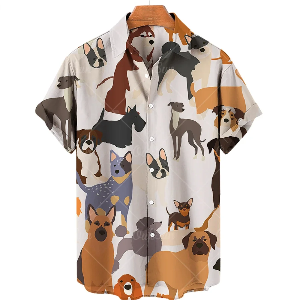 Wildlife Lion Hound Print Herenoverhemd Leuke Hond Print Korte Mouw Open Revers Heren Top Comfortabele stof