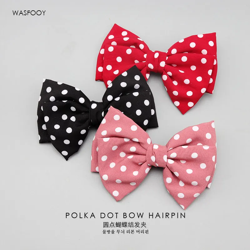 Japanese Korean Version Of Polka Dot Bow Hairpin Female Red Handmade Fabric Top Clip Crocodile Clip Hair Clip Jewelry Wholesale