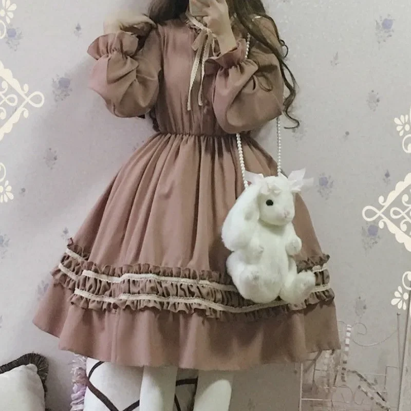 KOSAHIKI 2024 Harajuku Japanese Kawaii Sweet Lolita Dresses Vintage Retro Party Femme Robe Bowknot Cute Cosplay Dress 11a087