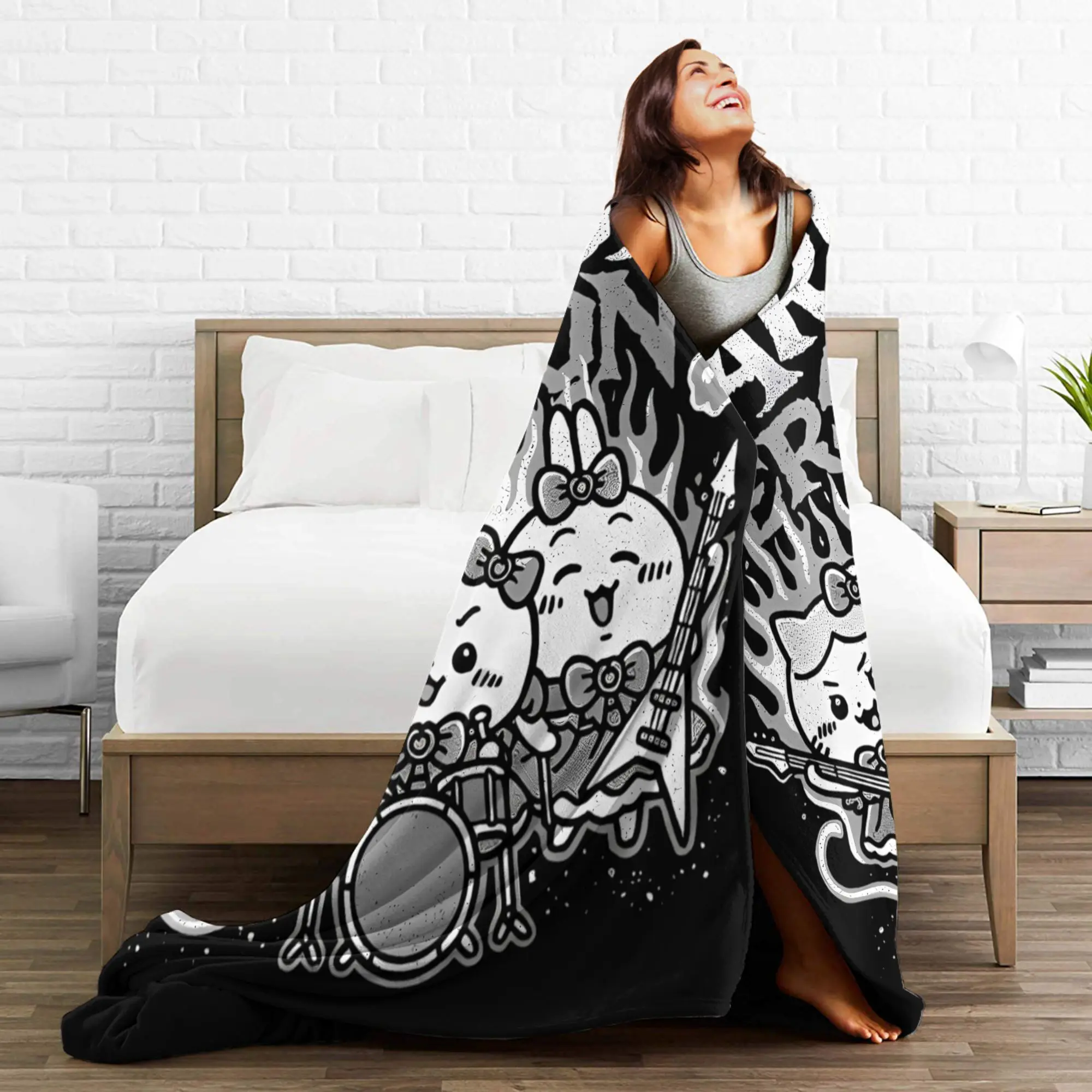 Chiikawa Hachiware Usagi Warui نسخة الصوف رمي بطانية الجرونج البطانيات ل أريكة المفارش لينة في الهواء الطلق تنفس #3