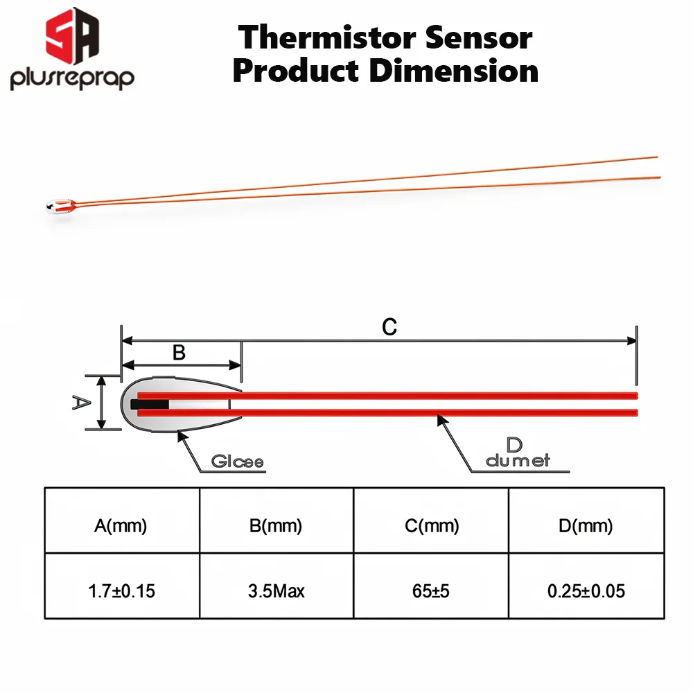 100K Ohm NTC Thermistors 3950 for 3D Printer Reprap Mend Wholesale High Precision Temperature Sensing Components