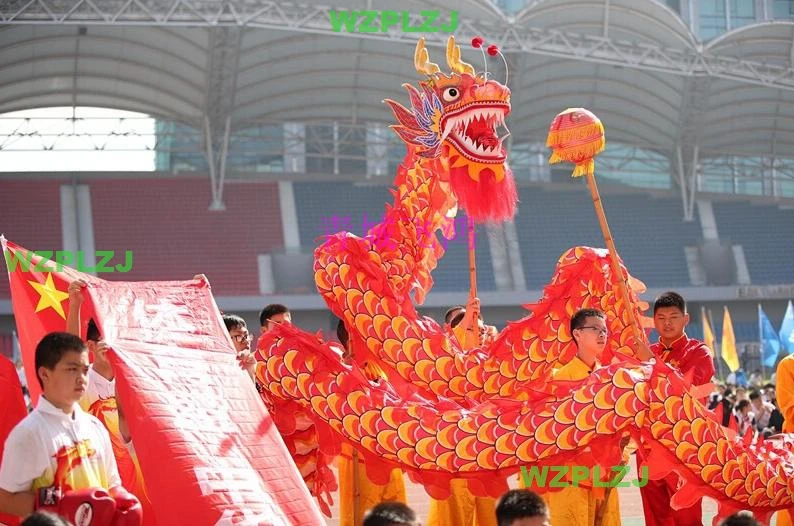 Dança do dragão chinês traje para adultos, celebração do festival folclórico, seda, 4 jogadores, tamanho 4, jogo criativo ao ar livre, brinquedos esportivos, 10m