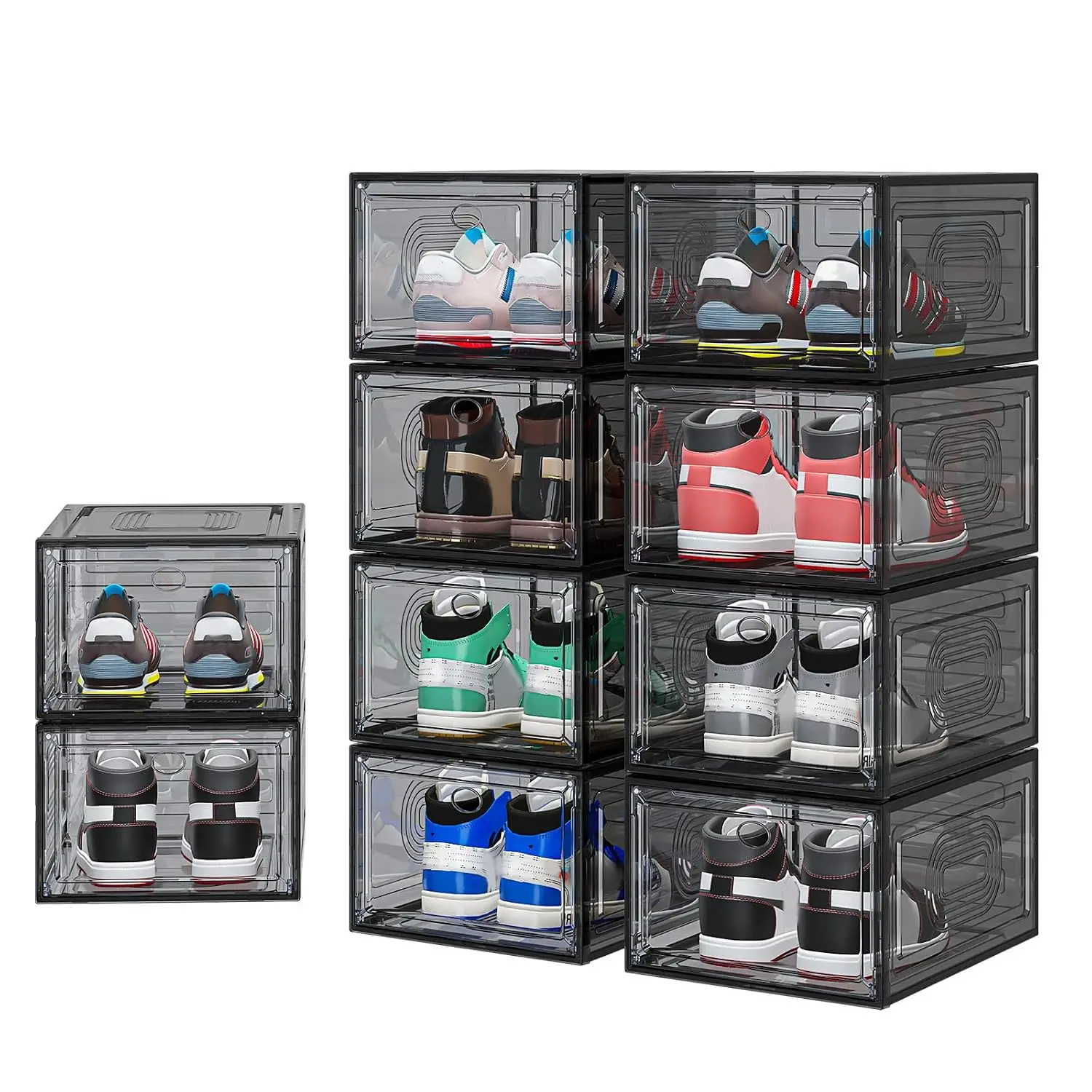 10 Pack Shoe Organizer, Upgrade Sturdy Shoe Boxes Stackable Shoe Storage Containers with Magnetic Door, Thicken, Customized