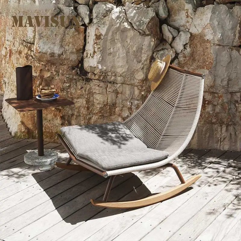 Portable Nordic Rattan Sun Lounger Custom Creative Rocking Chair Courtyard Furniture Hotel Waiting Swing Chairs Outdoor Lounge