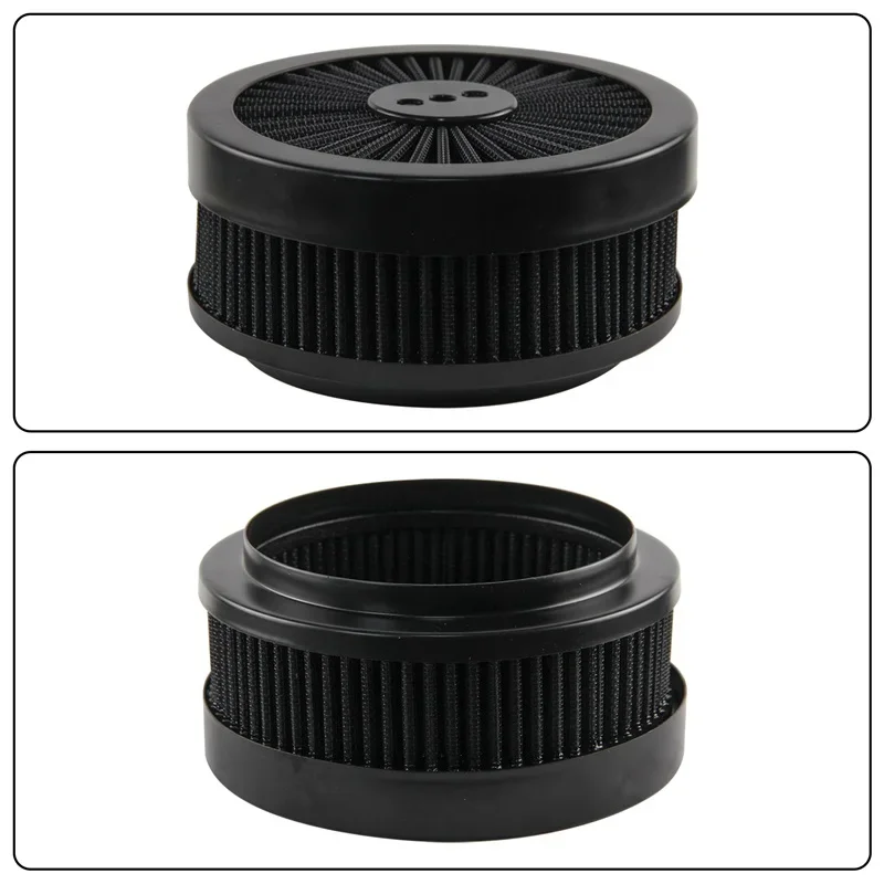 Full Flow Round 6''X2'' Air Filter Assembly Kit Washable &Resuable Air Cleaner for 4 Barrel Carburetor V8 Chevy Fοrd Black
