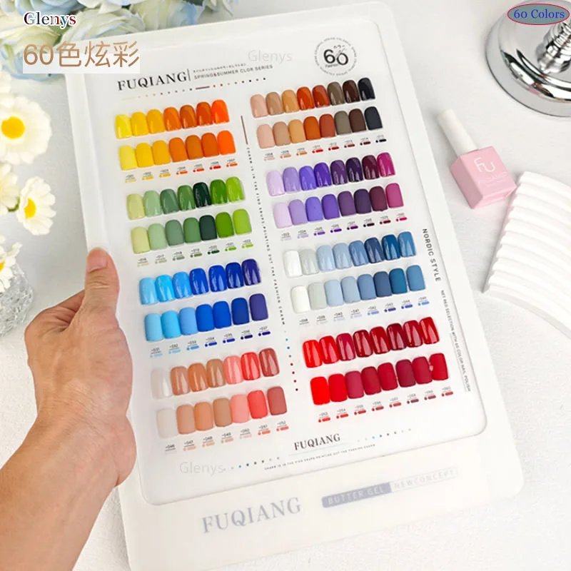 Glenys 60 couleurs vernis à ongles colle populaire gel de trempage couleur brillant magasin d'ongles couleur essentielle correspondant carte nail art vernis ensemble