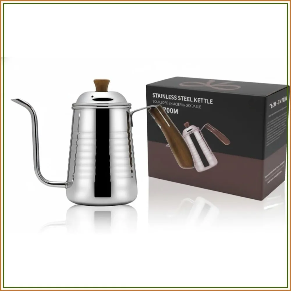 Elegant 700ml Gooseneck Kettle, Precision Pour Over Coffee & Tea, Stainless Steel, Wood Handle, Gift Box