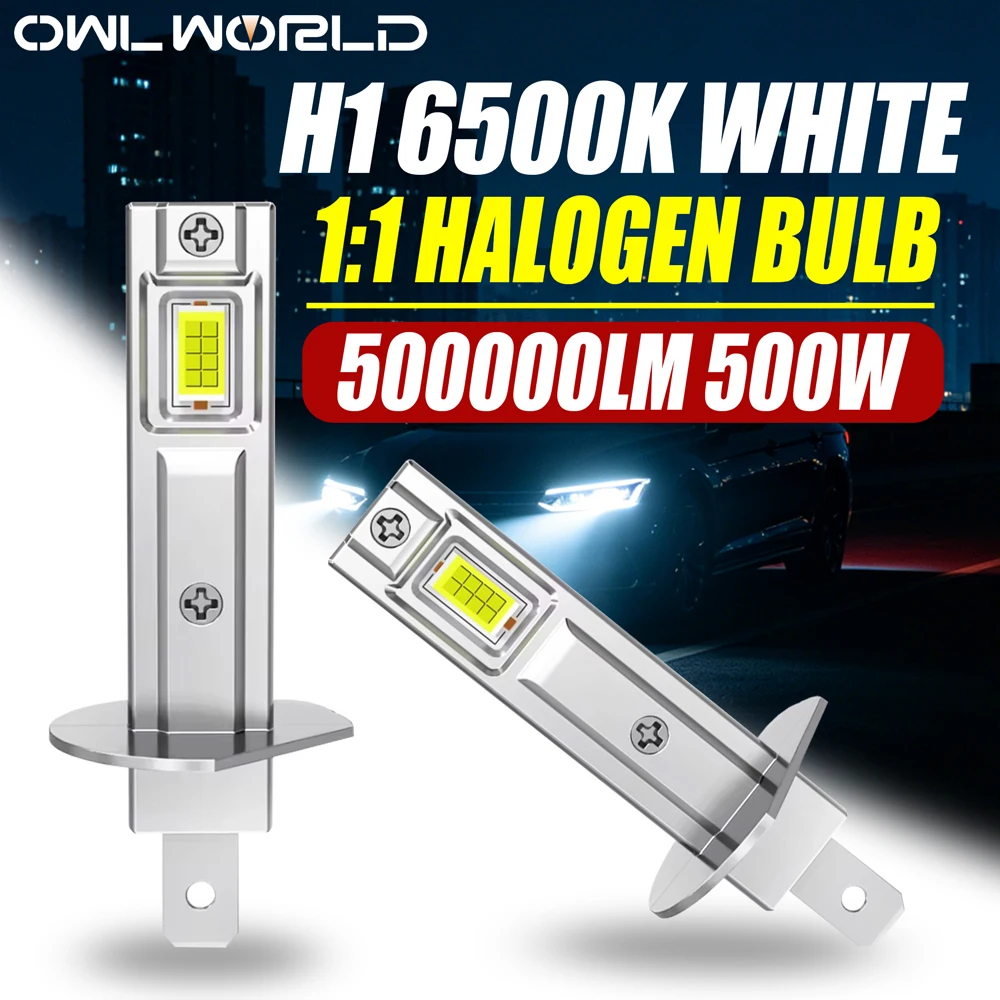 Faro LED H1, Diseño de Bombilla Halógena 1:1, 500000LM, 500W, Faro H1 CANBUS Sin Errores, Plug and Play, Luces para Auto, 6500K Blanco